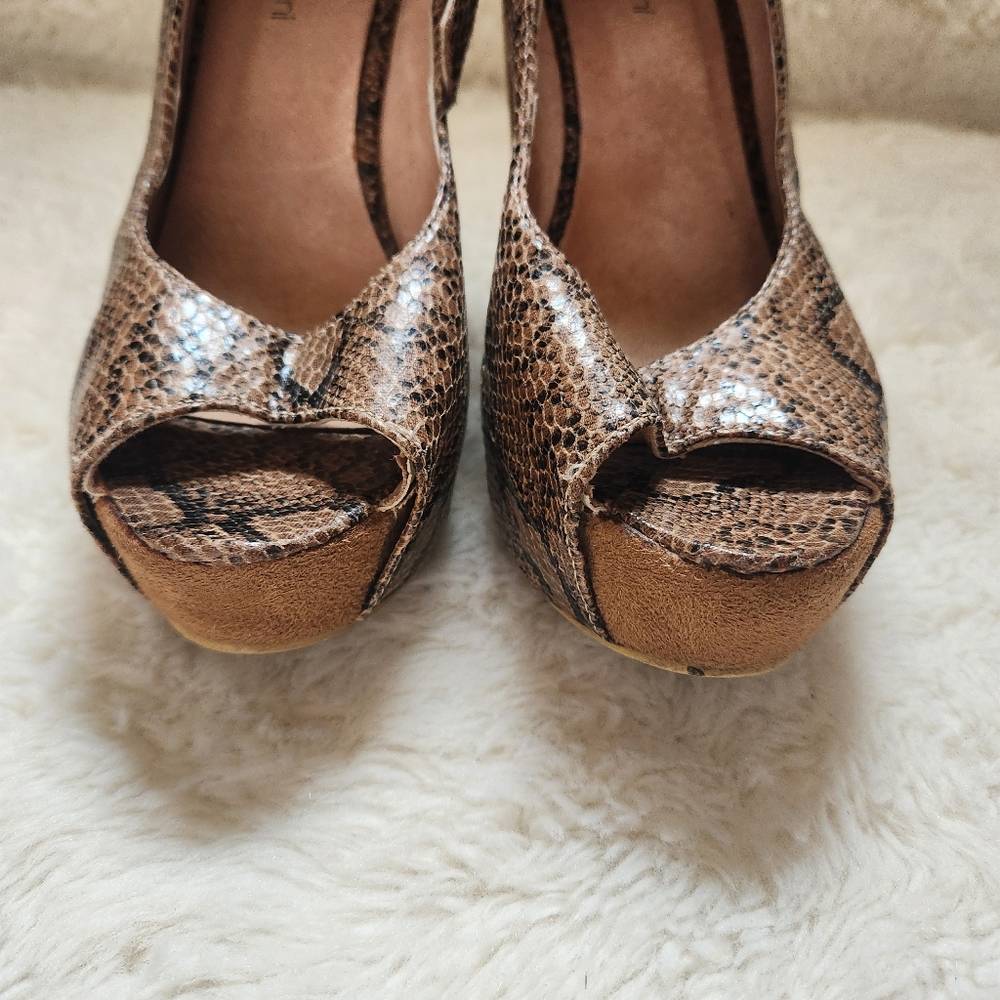 Roberto Vianni Vintage Y2K Snake Print Python Wedge Platform Heels Peep Toe 38 - Picture 2 of 14